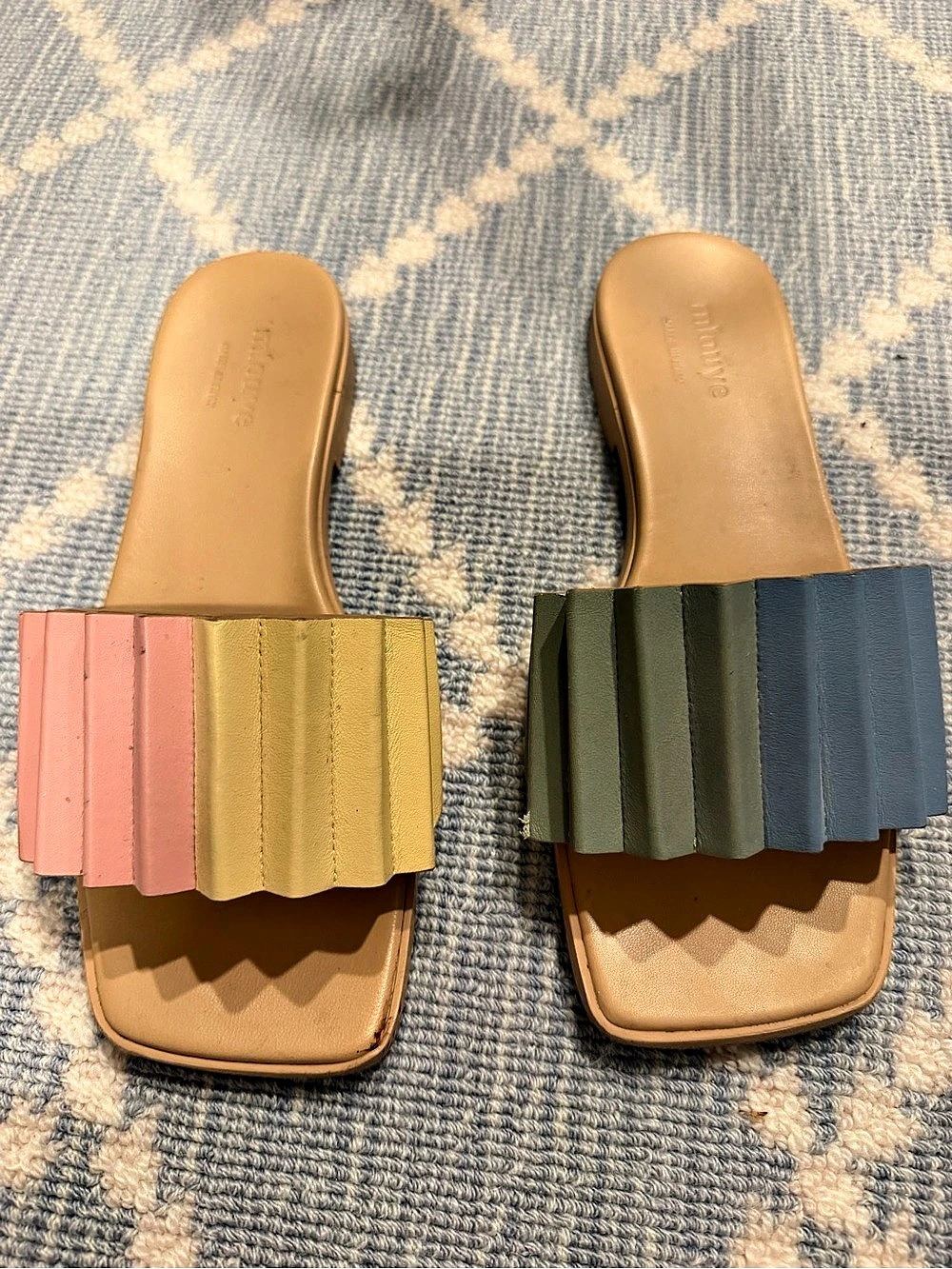 Mlouye Color Block Slide Sandals in Brown & Multicolor Like New